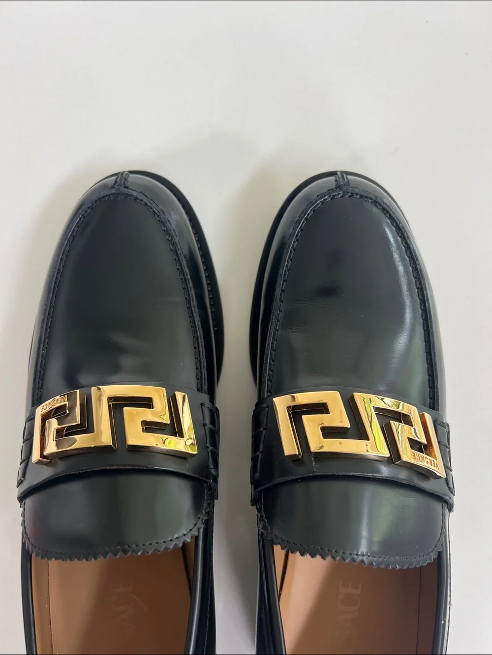 Versace black leather gold tone hardware loafers size 41